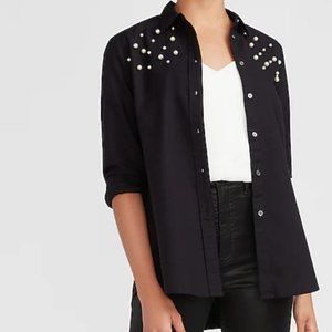 Express Pearl Embellished Denim Shirt